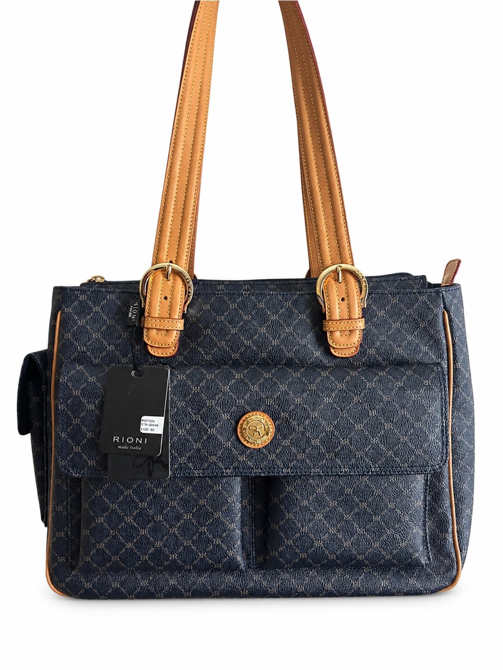 Rioni Classic Signature Leather Shoulder Bag Blue Tote Purse NWT